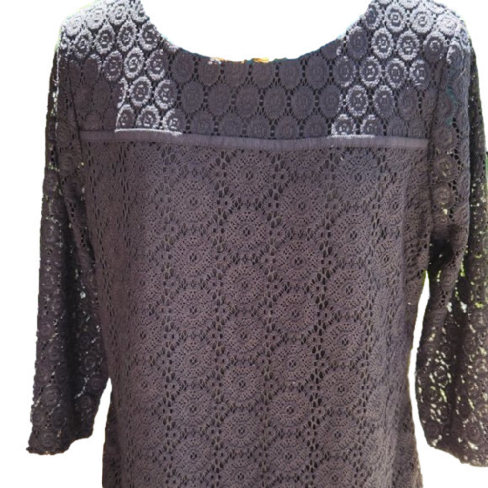 346. Charter Club Black Floral Lace 3/4 Sleeved Top | L  NWT